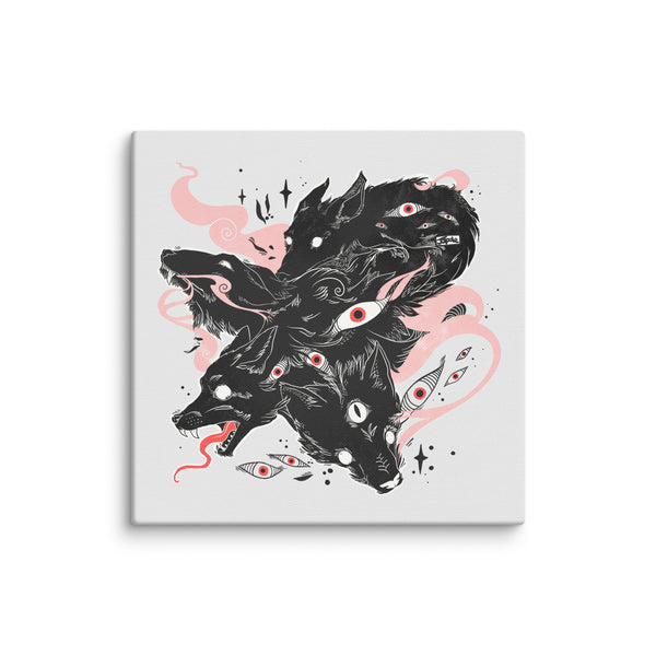 Wolves canvas print featuring original anime-style illustration with goth and witchy elements, perfect for alternative wall decor.