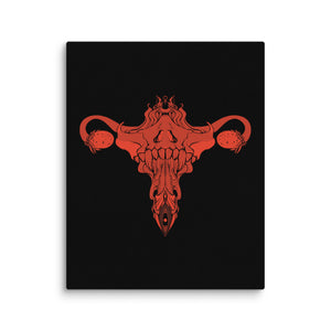 Death Metal Uterus Canvas Print, Original Illustration, Red on Black, Hand-Stretched, Fade-Resistant Wall Art, 1.25″ Thick Poly-Cotton