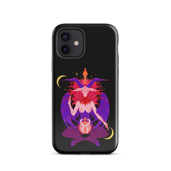 Tough iPhone® case featuring original illustration of Baphomet with vibrant colors and dual-layer protection.