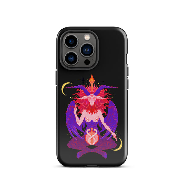 Baphomet illustration on durable tough case for iPhone®, featuring vibrant colors and intricate design.