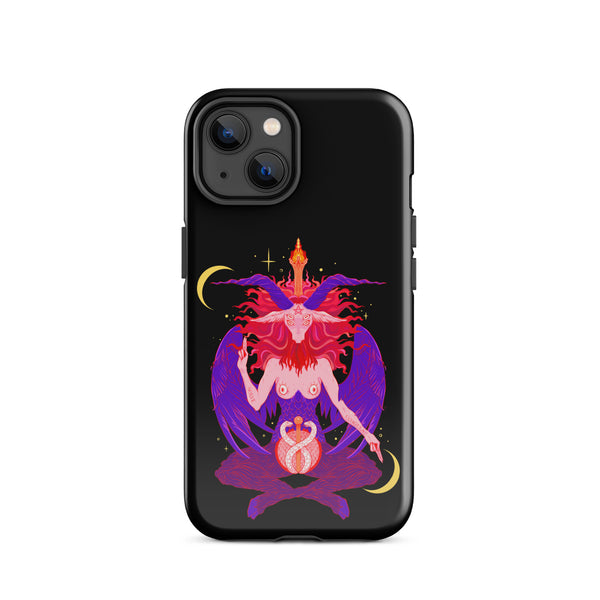 Baphomet tough phone case for iPhone® featuring original illustration, durable polycarbonate and TPU design, perfect for protection.