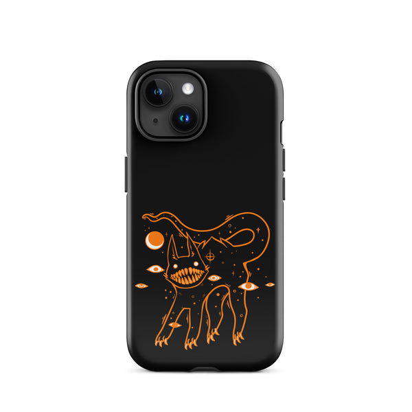 Big Teeth Black Cat tough iPhone case featuring original illustration, durable polycarbonate and TPU lining.