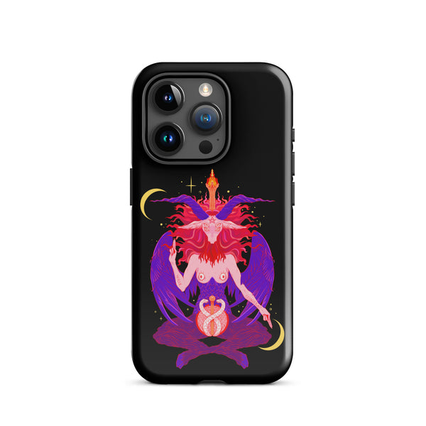 Baphomet tough case for iPhone® featuring original illustration with vibrant colors and intricate details. Durable and impact-resistant design.