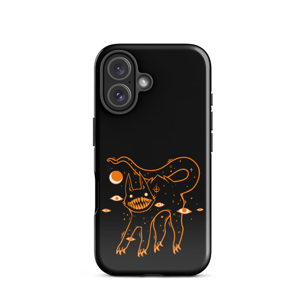 iPhone® tough case featuring original illustration of a big teeth black cat on a black background. Durable polycarbonate shell.