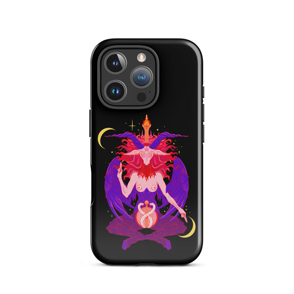 Baphomet tough case for iPhone® featuring original illustration in vibrant colors and dual-layered protection.