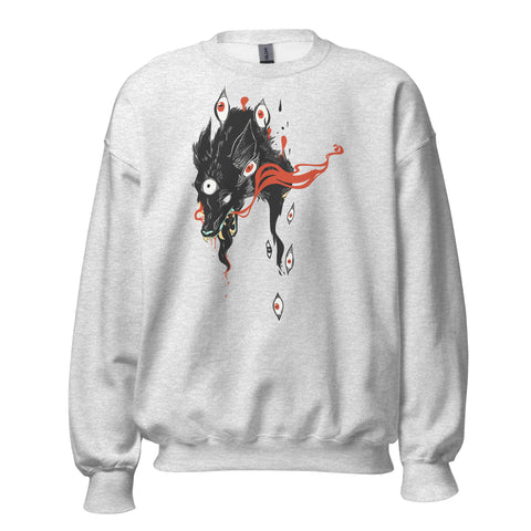 Unisex sweatshirt featuring a wolf illustration with vibrant colors and stylish design, perfect for autumn and winter.