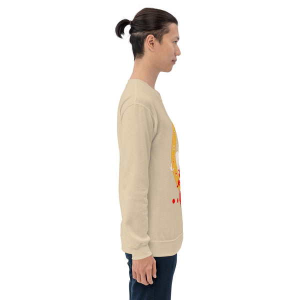 Side view of a person wearing a Kitsune Fox unisex sweatshirt featuring Japanese mythology-inspired artwork.