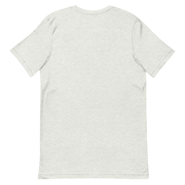 Back view of a plain light gray unisex t-shirt made of soft and lightweight 100% combed and ring-spun cotton with a comfortable and flattering fit