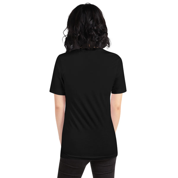 Back view of a unisex black t-shirt, showcasing a comfortable and stylish fit for all genders.