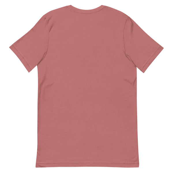 Back view of a plain unisex t-shirt in a dusty pink color, showcasing its lightweight and eco-friendly cotton fabric.