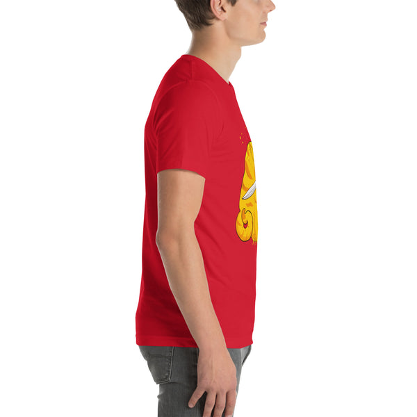 side view of funny cat red shirt