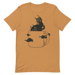 creepy cute black cat t-shirt in burnt orange