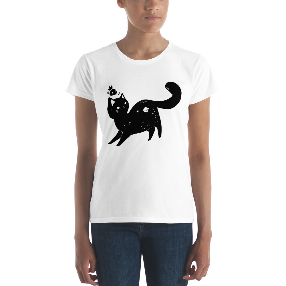 Kawaii Cosmic Space Kitty Cat Women's T-Shirt, Cute Graphic Tee ...